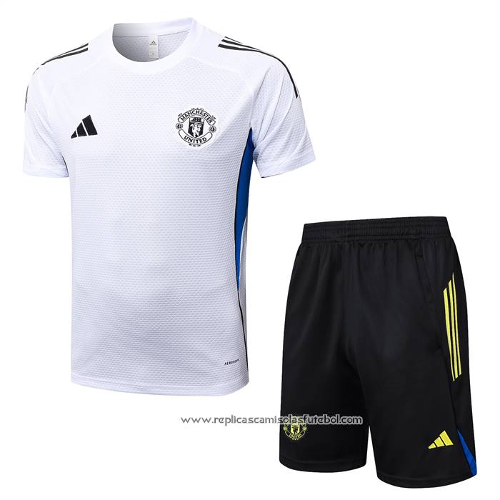 Fato de Treino Manchester United 2025-2026 Manga Curta Branco - Calcas Curta